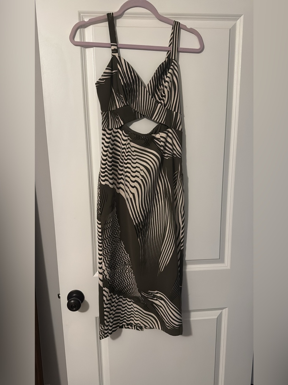 Striped Twist Front Midi Dress in Green & Cream